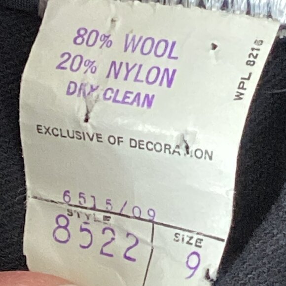 VTG Black Velvet Trouser Pants 80% Wool 20% Nylon by Panther Jr Sz 9 #10S - Picture 7 of 7